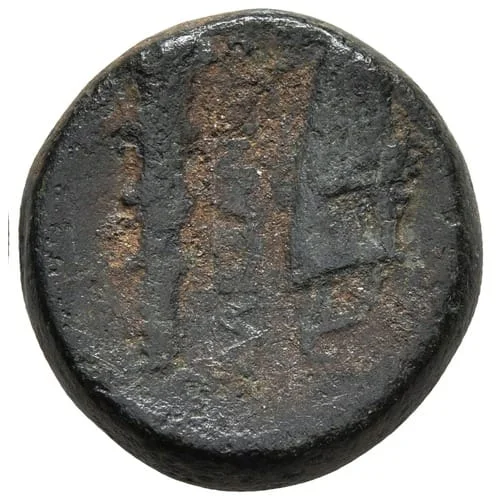 Reverso: Maza de Heracles y Carcaj con Arco (Gorytos) (ΑΛΕΞΑΝΔΡΟΥ / HERCVLI)