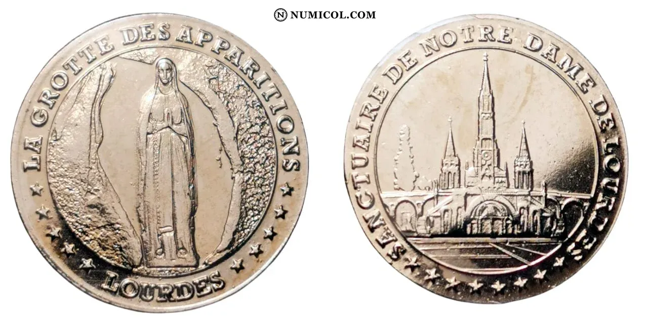 Lourdes - Virgen y Santurario del Rosario Plateada - Colección Numismática