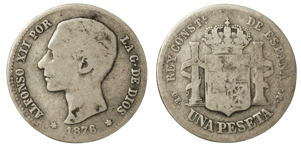 Moneda 1 Peseta - Alfonso XII (1.er retrato) año 1876