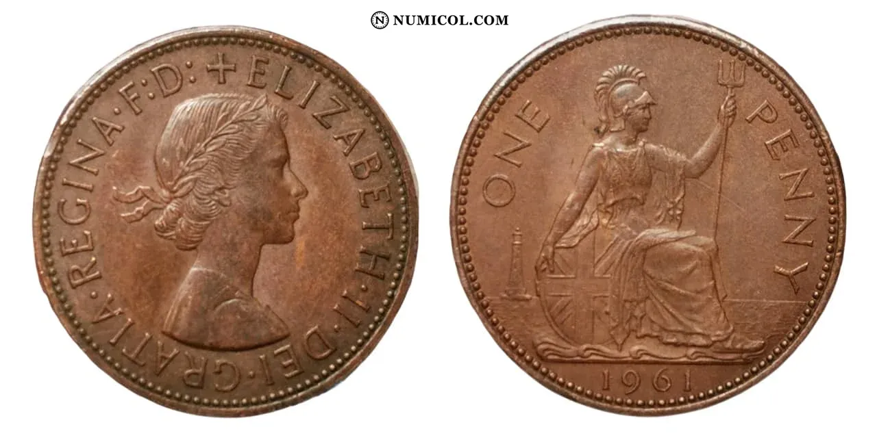1 Penny - Elizabeth II (1st portrait; without 'BRITT:OMN')