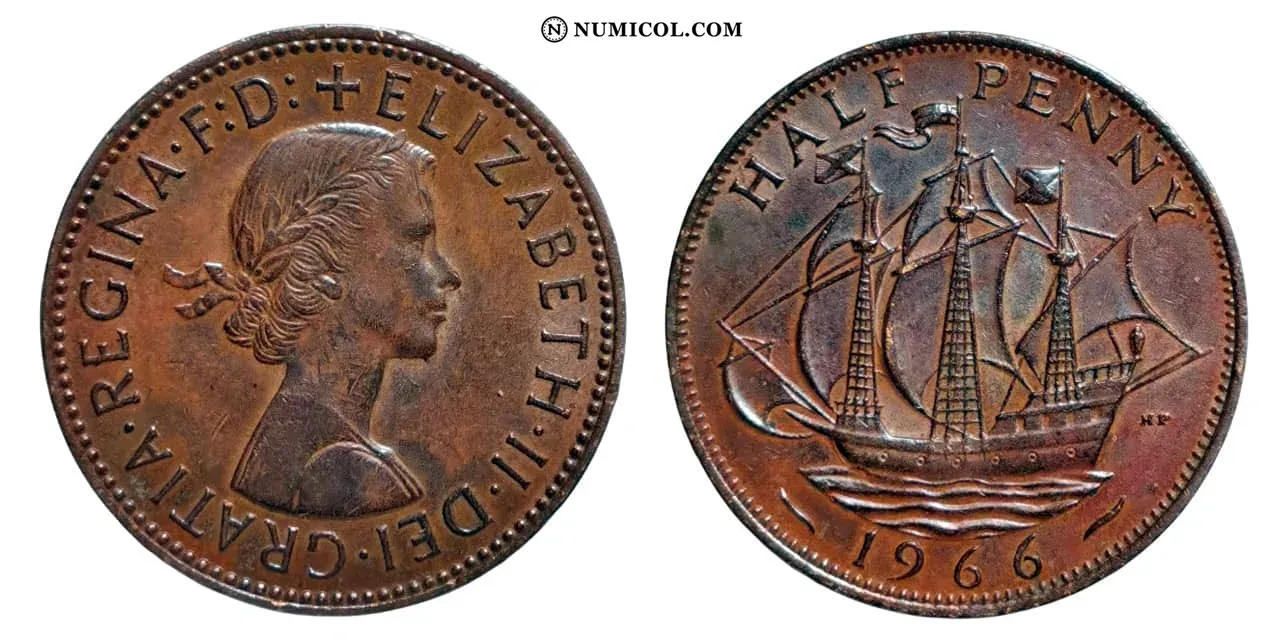 ½ Penique - Isabel II (1.er retrato; without 'BRITT:OMN')