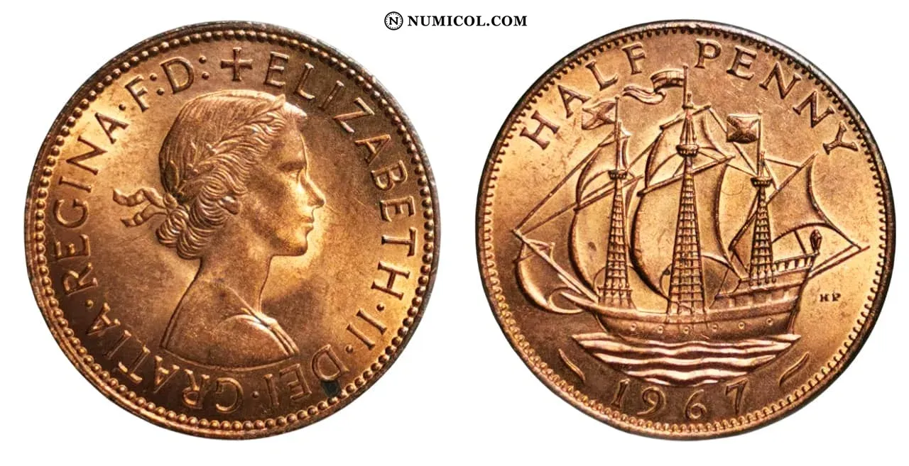 ½ Penique - Isabel II (1.er retrato; without 'BRITT:OMN')