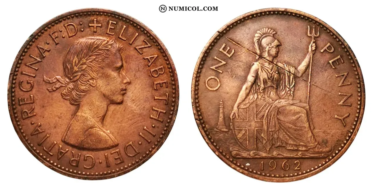 Moneda 1 Penique - Isabel II (1.er retrato; without 'BRITT:OMN') año 1962