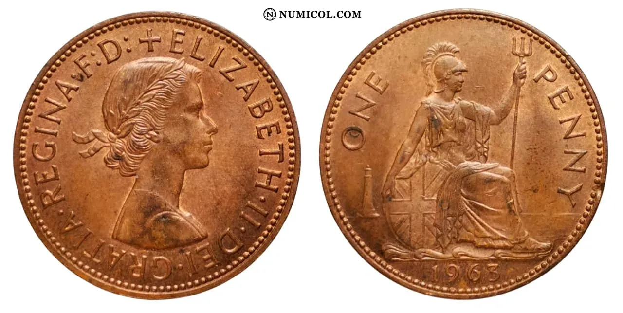 Moneda 1 Penique - Isabel II (1.er retrato; without 'BRITT:OMN') año 1963