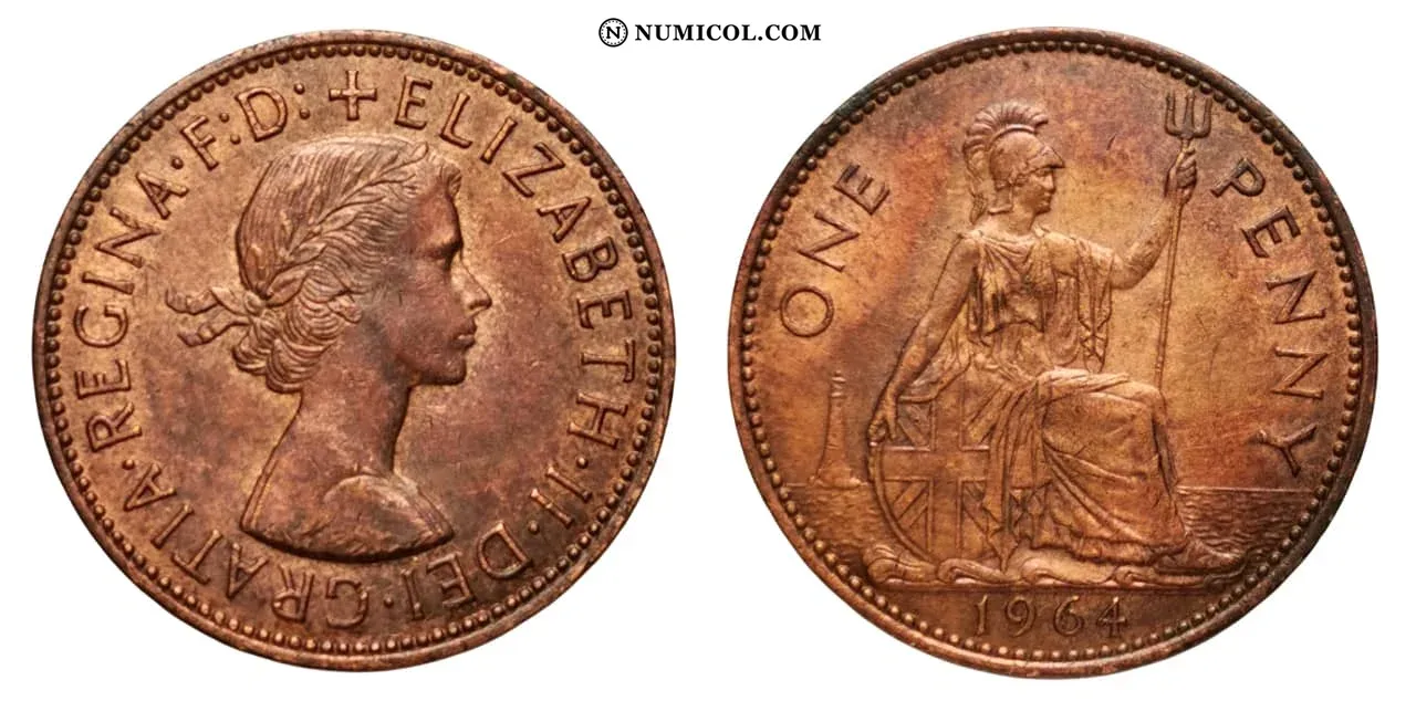 1 Penny - Elizabeth II (1st portrait; without 'BRITT:OMN')