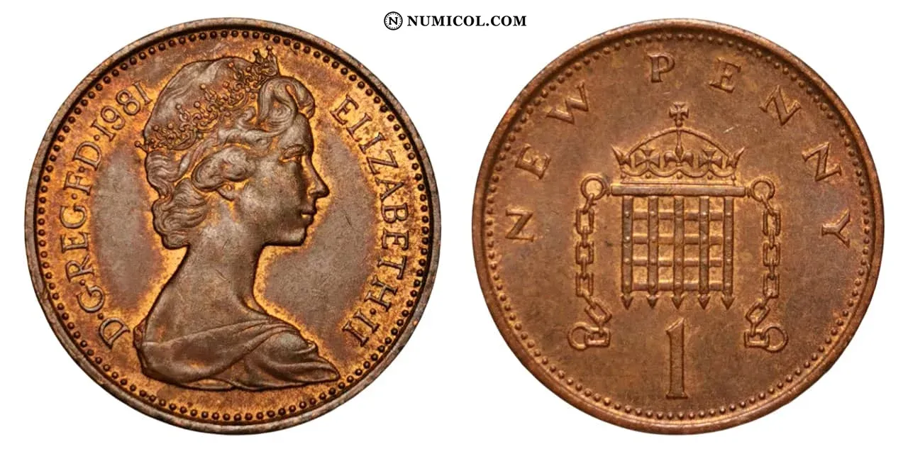 Moneda 1 New Penique - Isabel II (2.º retrato) año 1981
