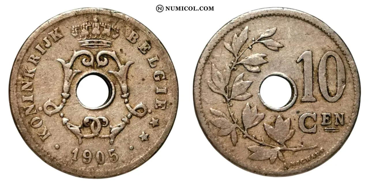 Moneda 10 Centimes - Leopoldo II (Texto en neerlandés - Large date)