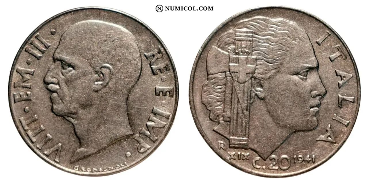 20 Centesimi - Victor Emmanuel III (magnetic; reeded edge)