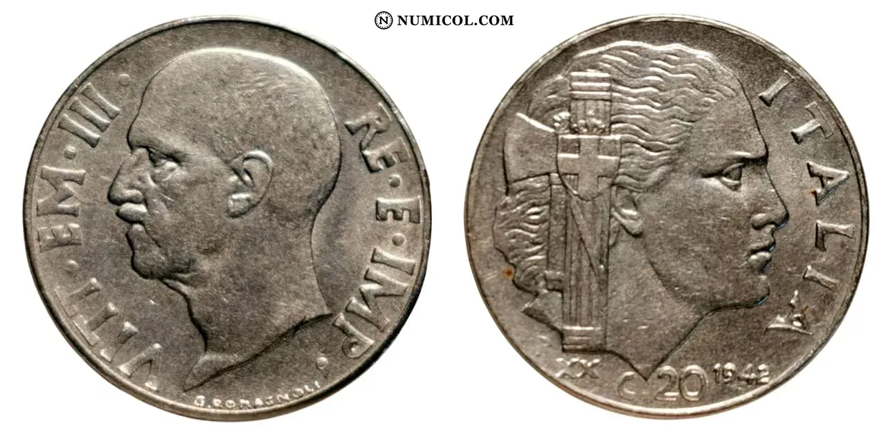 20 Centesimi - Victor Emmanuel III (magnetic; reeded edge)