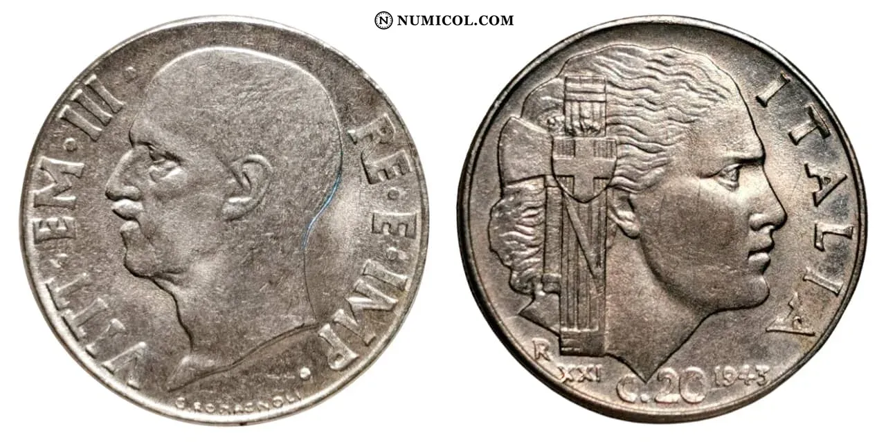 20 Centesimi - Victor Emmanuel III (magnetic; reeded edge)