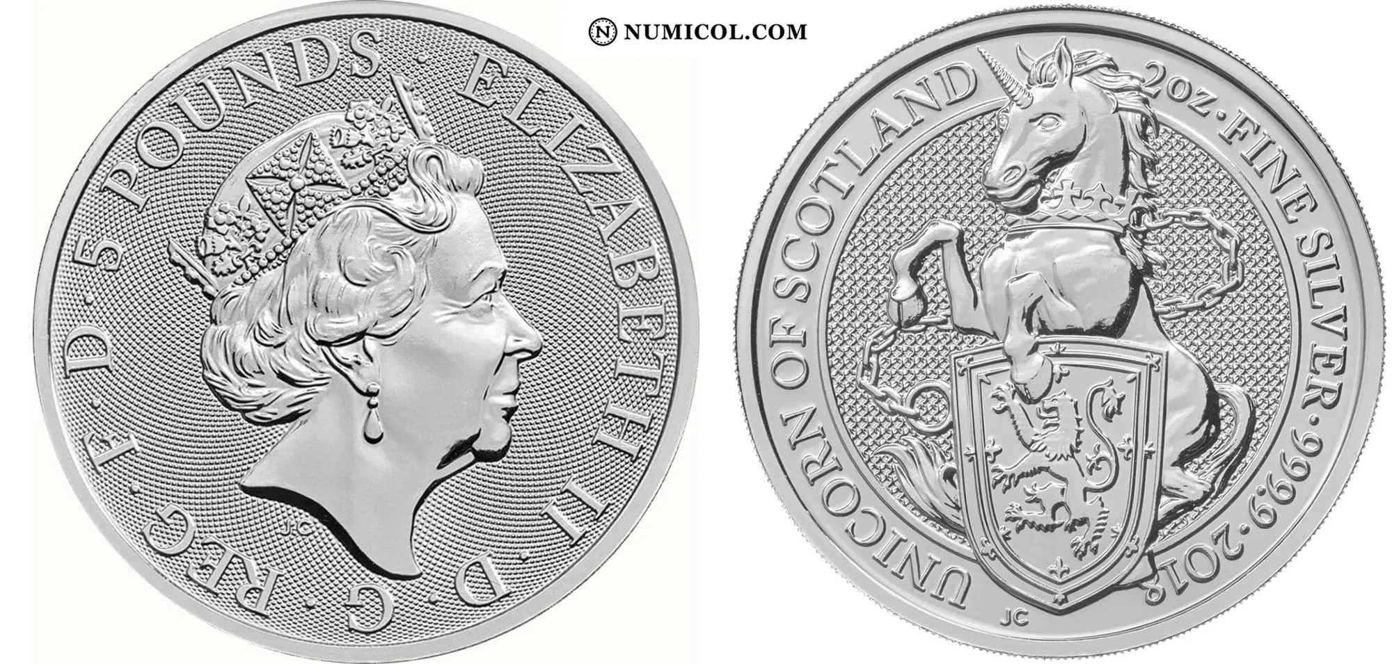Moneda 5 Libras - Isabel II (Unicorn of Scotland; 2 oz plata fina) año 2018