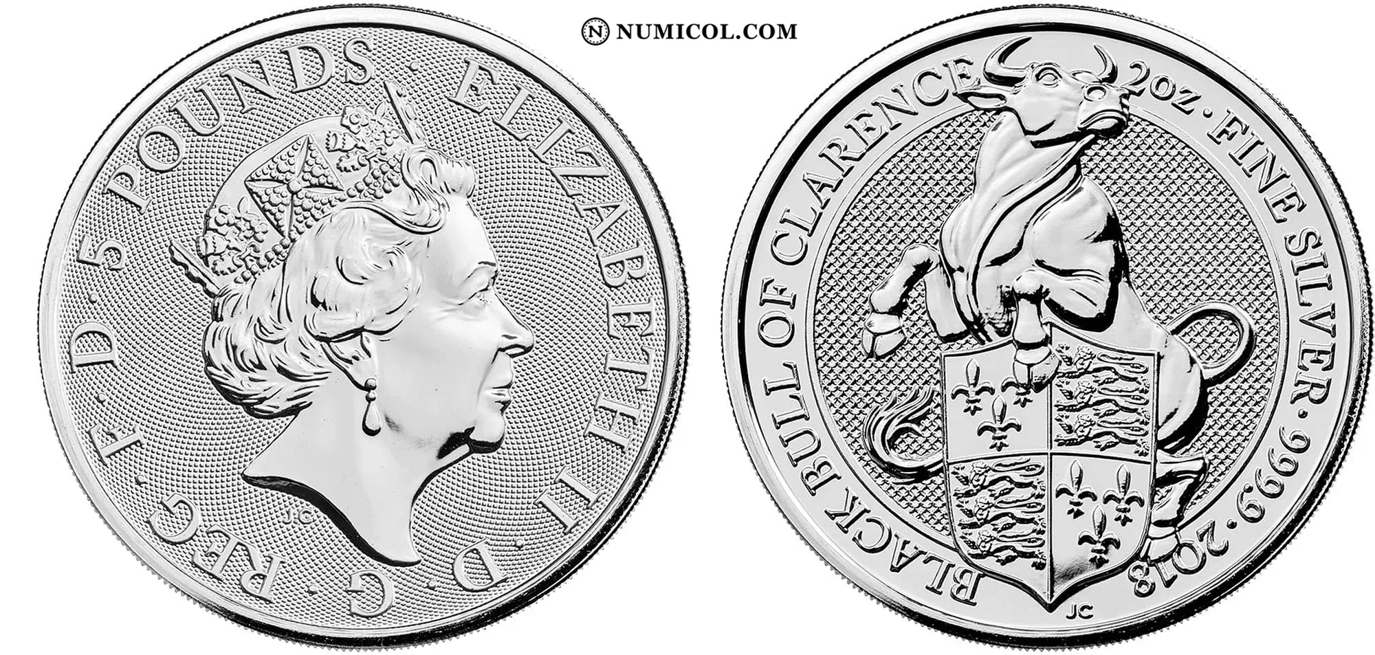 5 Libras - Isabel II (Black Bull of Clarence; 2 oz plata fina)