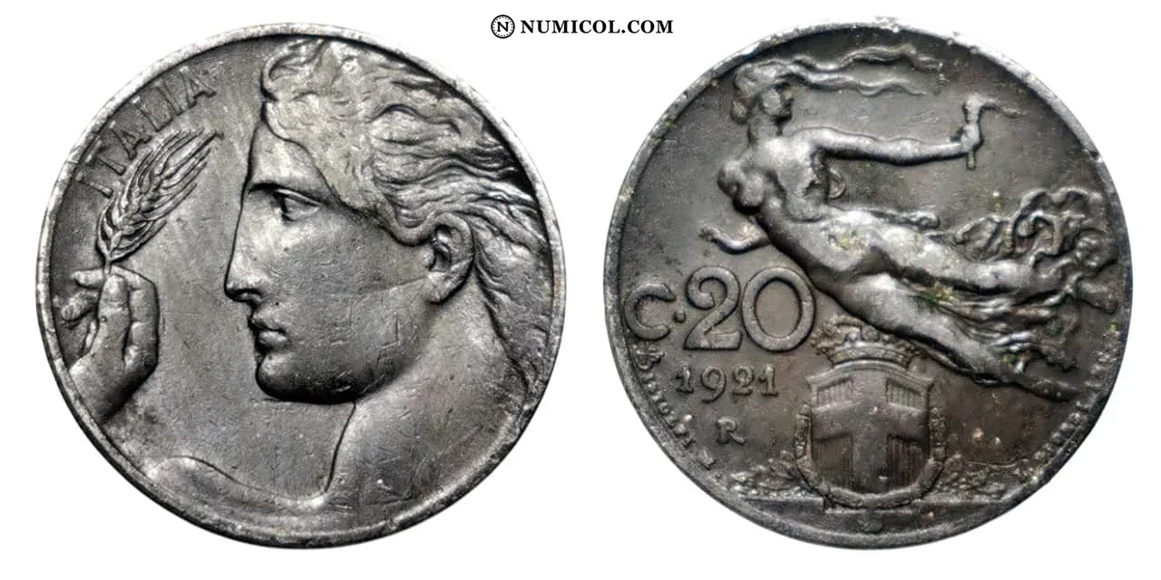 Moneda 20 Centesimi año 1921