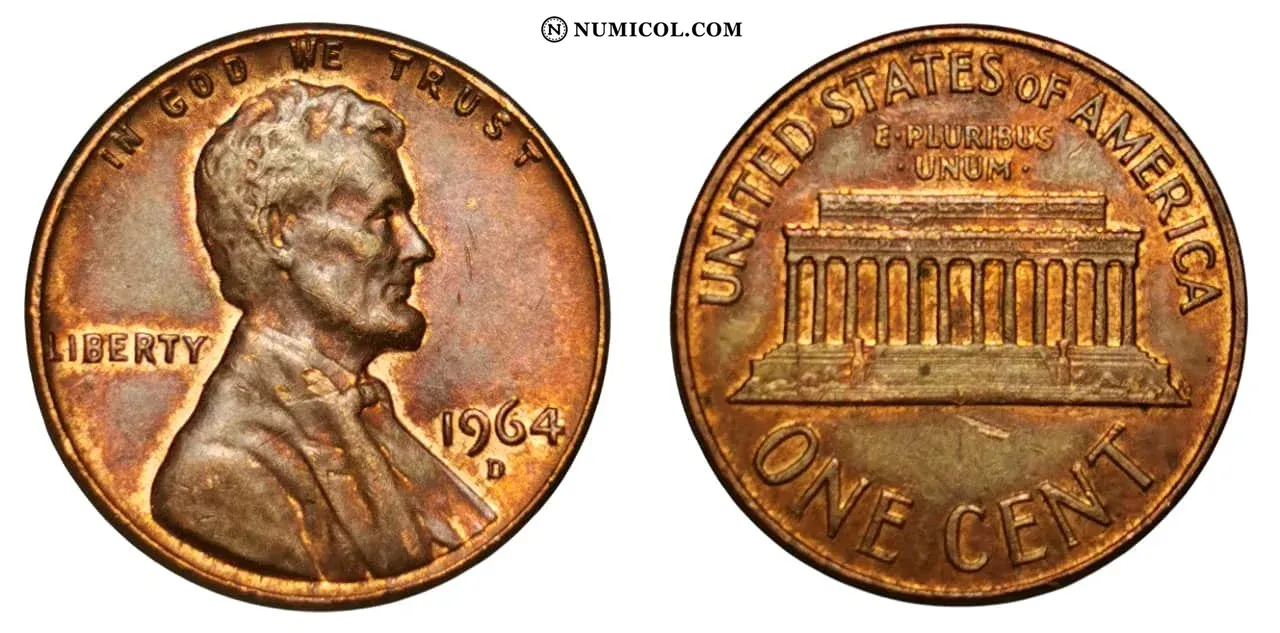 Moneda 1 Cent "Lincoln Memorial Cent" (Bronce) año 1964