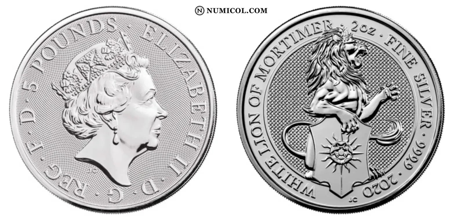 5 Pounds - Elizabeth II (White Lion of Mortimer; 2 oz Fine Silver)