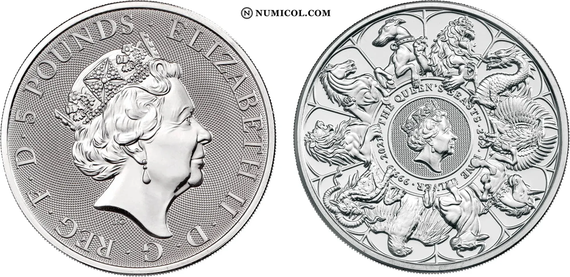 Moneda 5 Libras - Isabel II (The Queen's Beasts Completer; 2 oz plata fina) año 2021