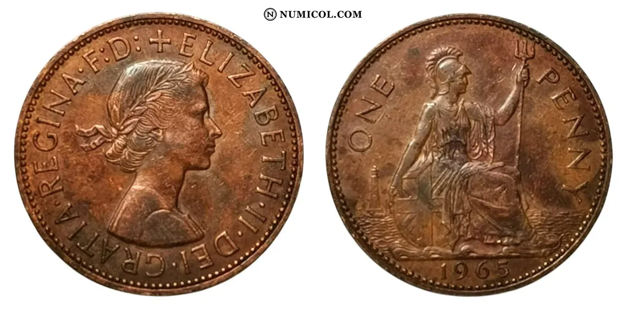 1 Penny - Elizabeth II (1st portrait; without 'BRITT:OMN')