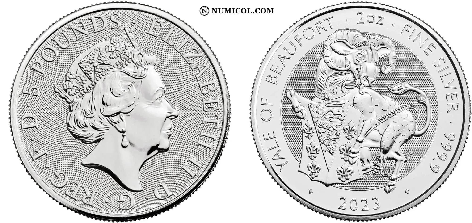 5 Pounds - Elizabeth II (Posthumous; Yale of Beaufort; 2 oz Fine Silver) Tudor Beasts