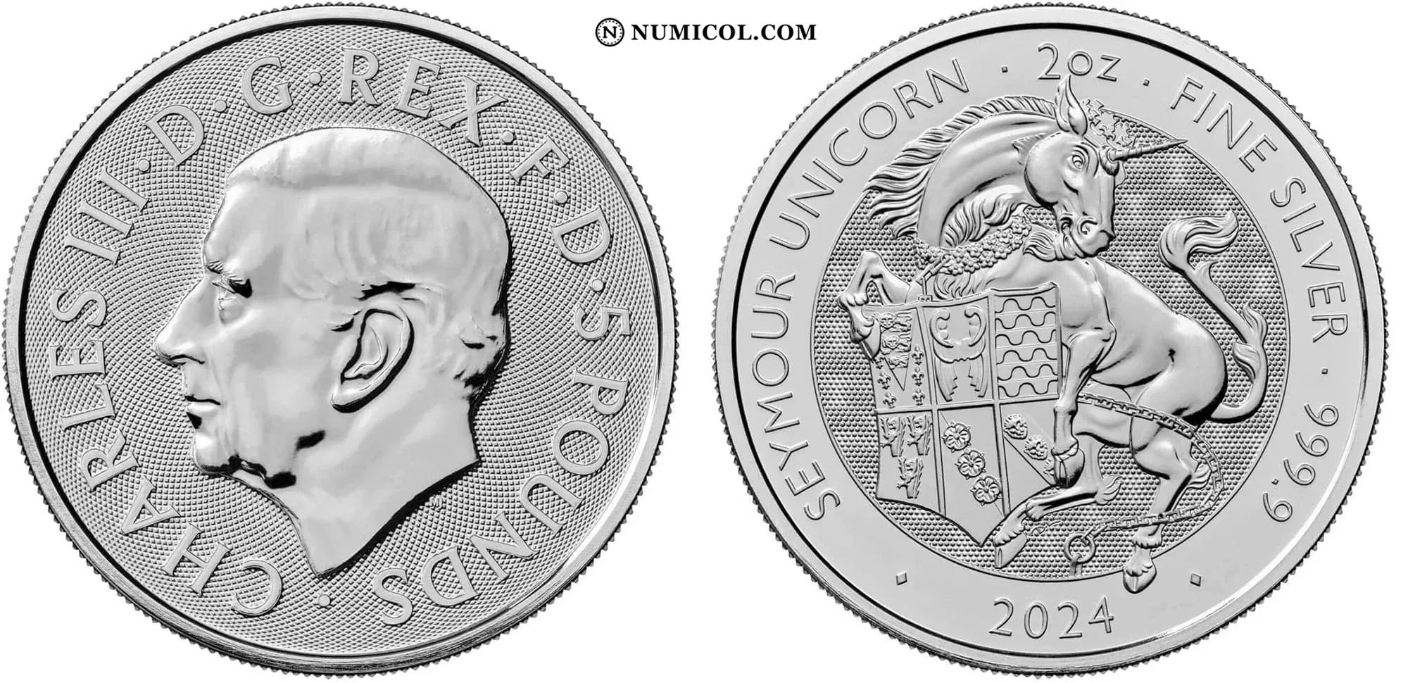 5 Libras - Carlos III (Seymour Unicorn; 2oz plata fina)
