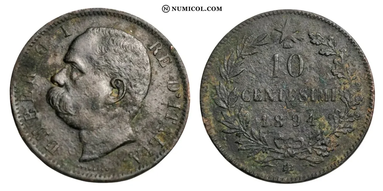 Moneda 10 Centesimi - Humberto I año 1894