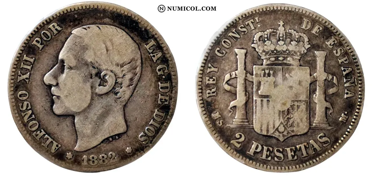 Moneda 2 Pesetas - Alfonso XII año 1882