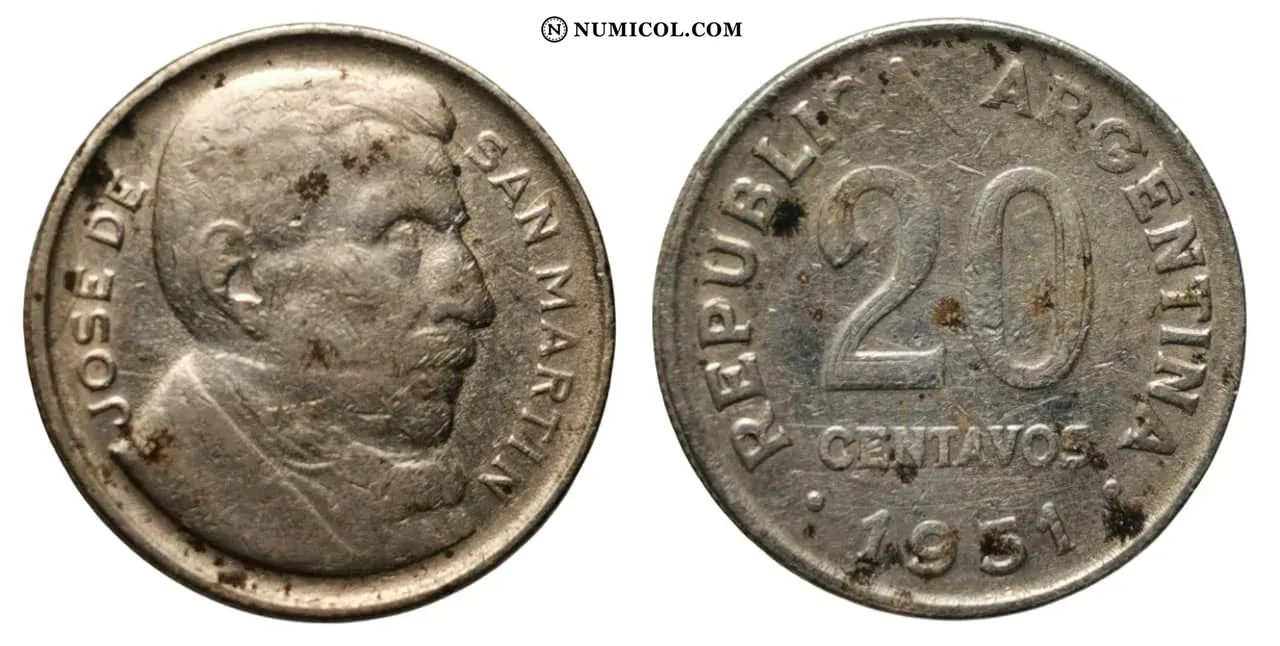 Moneda 20 Centavos (non magnética; canto estriado)