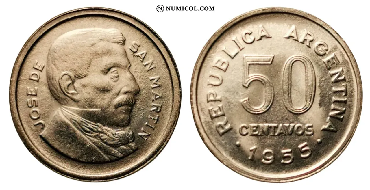 Moneda 50 Centavos año 1955