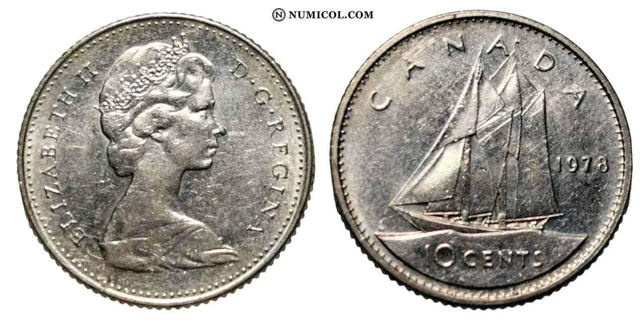Moneda 10 Cents - Isabel II (2.º retrato, Modified reverse) año 1978