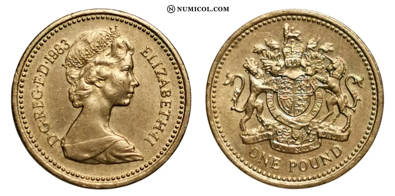 1 Libra - Isabel II (2.º retrato; Royal Arms)