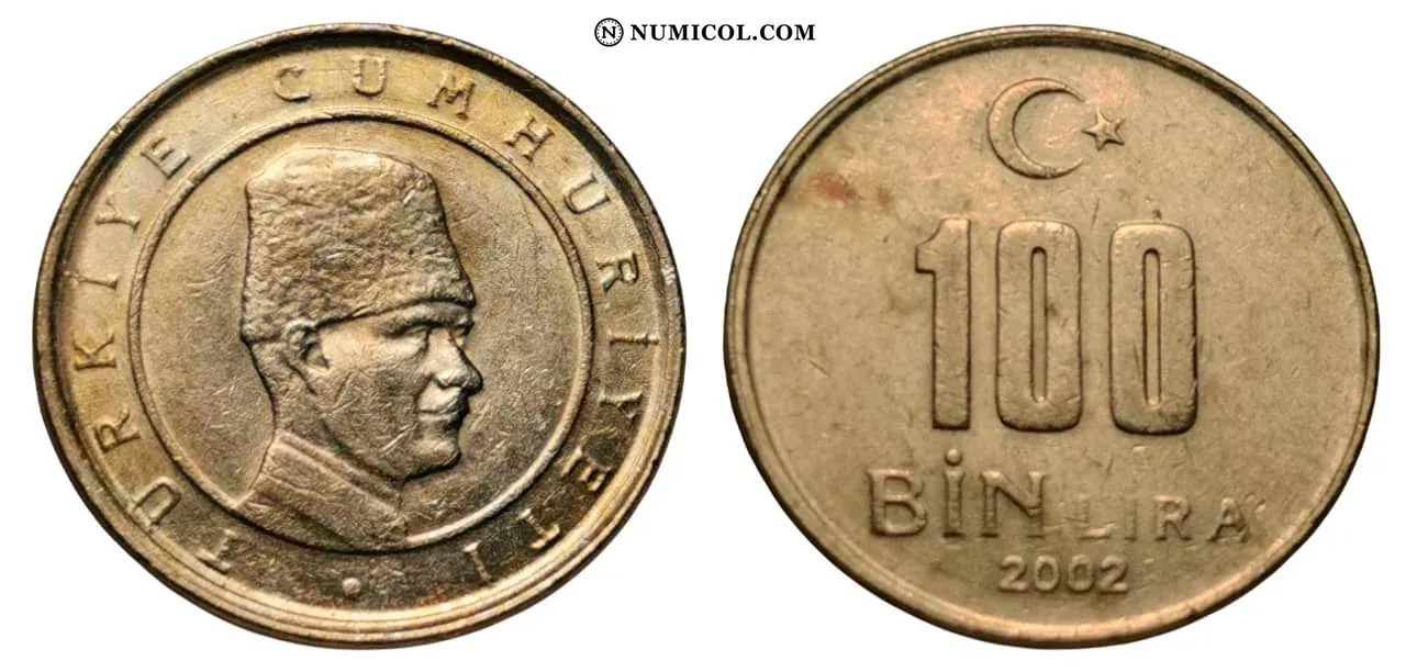 Moneda 100 000 Lira año 2002