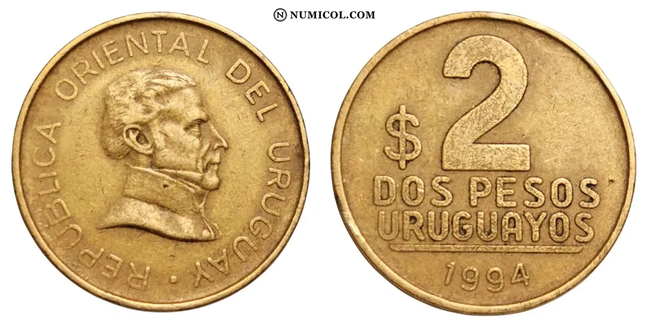 Moneda 2 Pesos Uruguayos año 1994