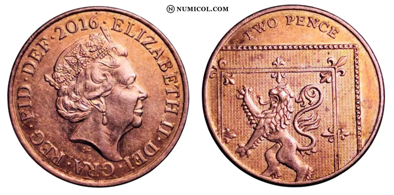 2 Peniques - Isabel II (5.º retrato; Royal Shield)