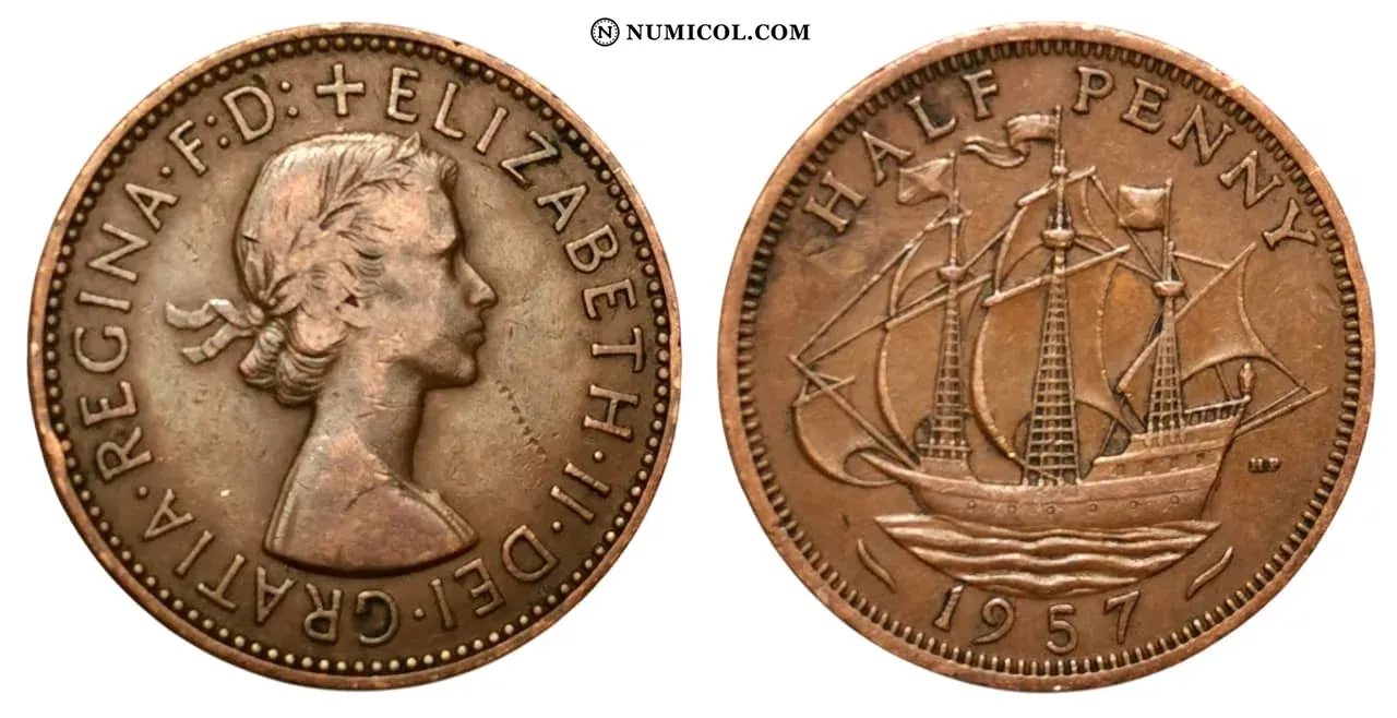 ½ Penique - Isabel II (1.er retrato; without 'BRITT:OMN')