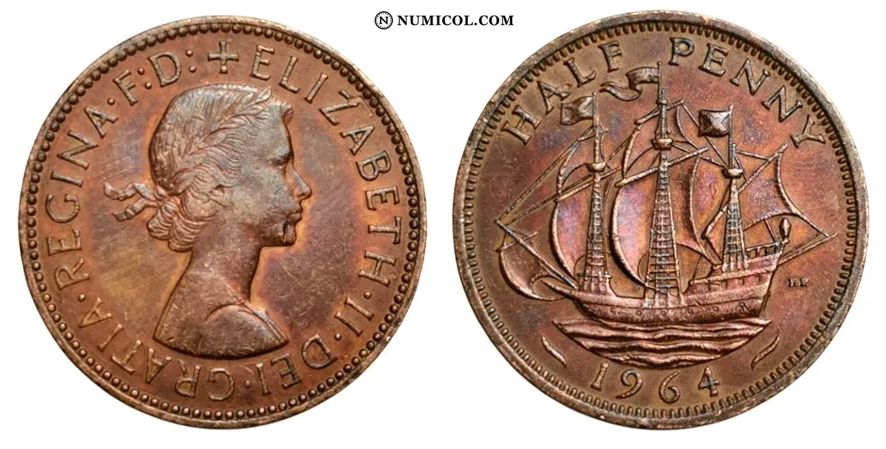 ½ Penny - Elizabeth II (1st portrait; without 'BRITT:OMN')