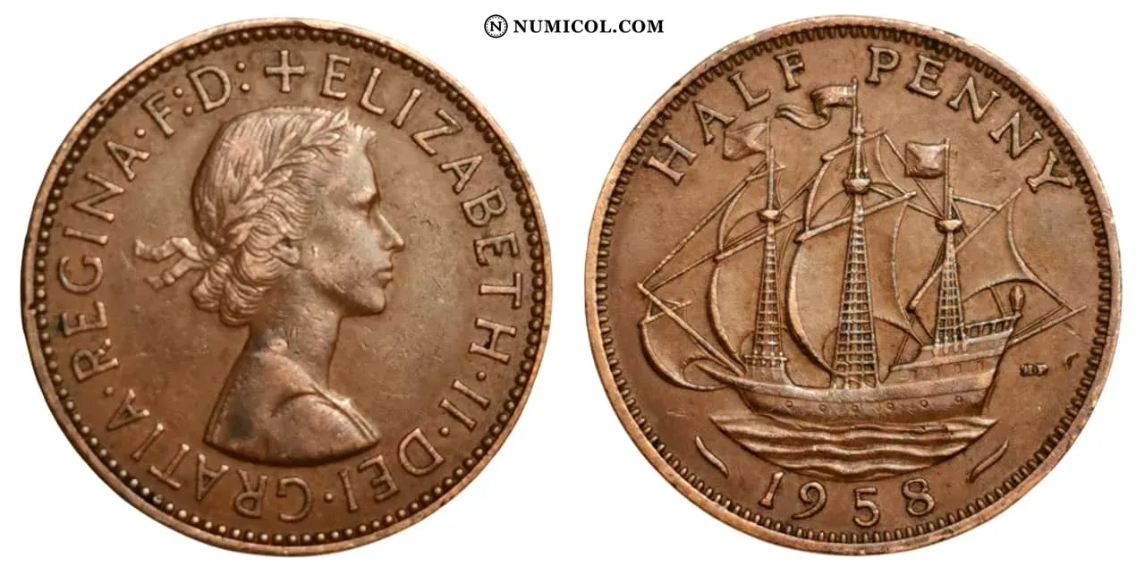 ½ Penny - Elizabeth II (1st portrait; without 'BRITT:OMN')