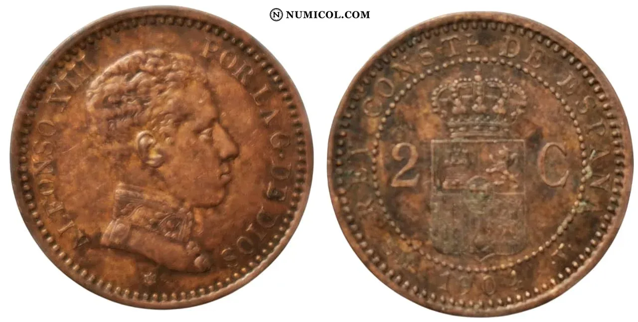 2 Centimos - Alfonso XIII 4th portrait