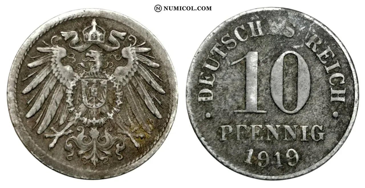 10 Pfennigs (type 2 - small shield; without mintmarks)