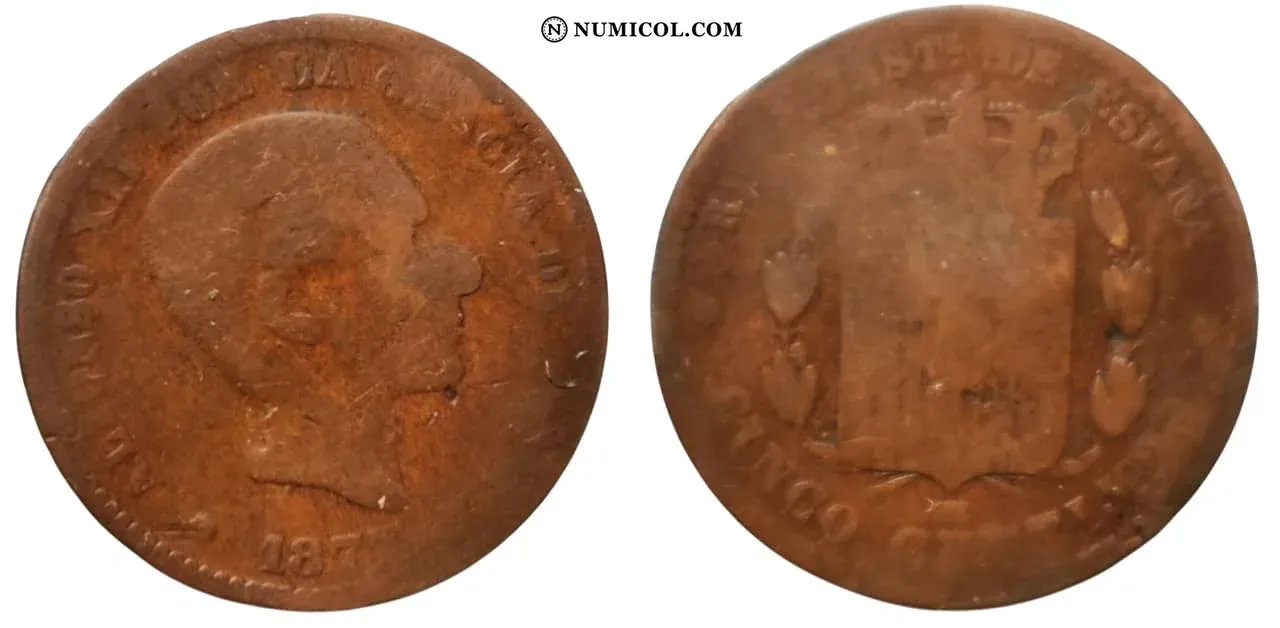 Moneda 5 Centimos - Alfonso XII año 1877