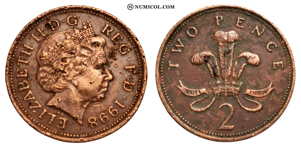 Moneda 2 Peniques - Isabel II (4.º retrato; no magnética) año 1998