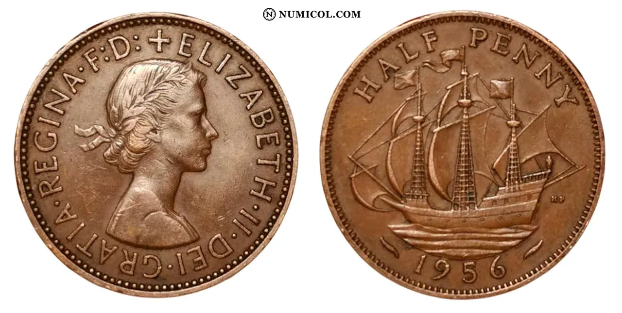 ½ Penny - Elizabeth II (1st portrait; without 'BRITT:OMN')