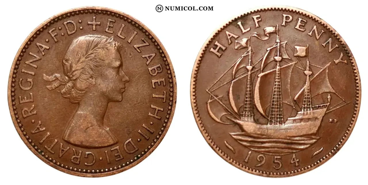½ Penique - Isabel II (1.er retrato; without 'BRITT:OMN')