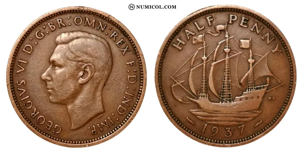 ½ Penny - George VI (with 'IND:IMP')