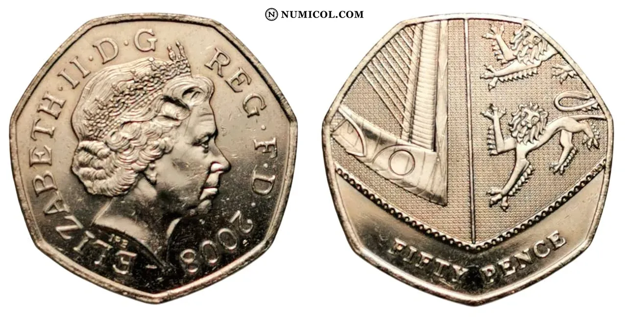 50 Peniques - Isabel II (4.º retrato; Royal Shield)