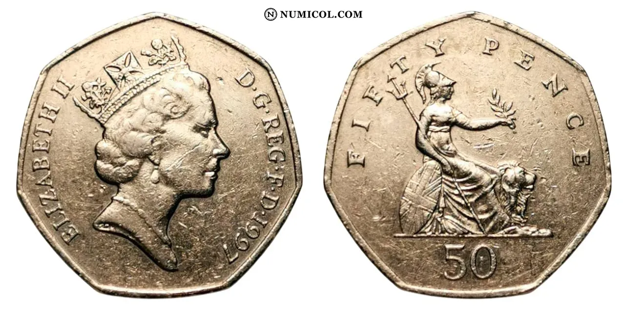 50 Pence - Elizabeth II (3rd portrait; small type)
