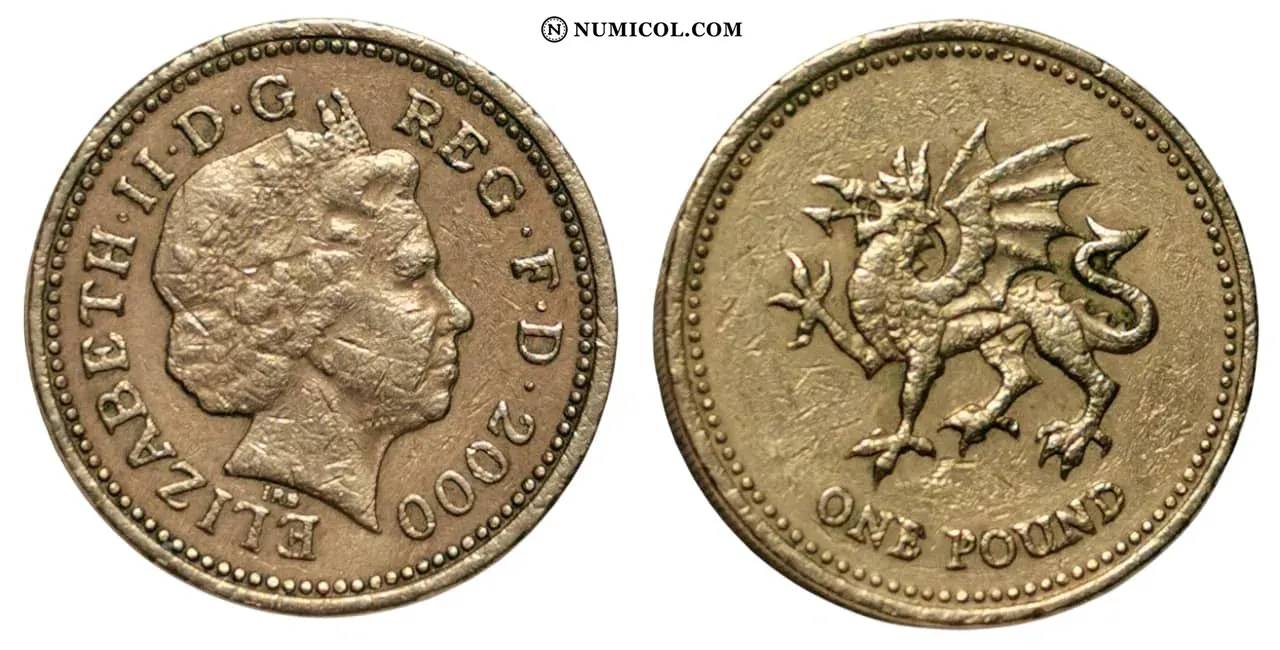 1 Libra - Isabel II (4.º retrato; Welsh Dragon)