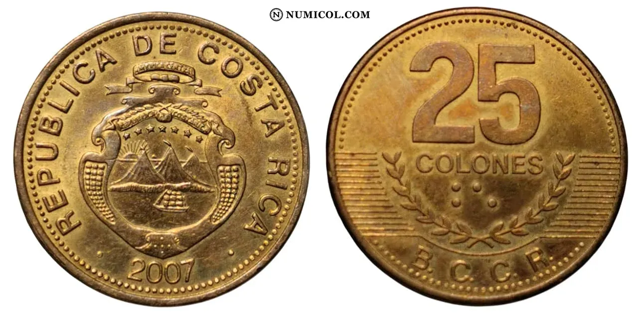 Moneda 25 Colones (2nd coat of arms; magnética) año 2007