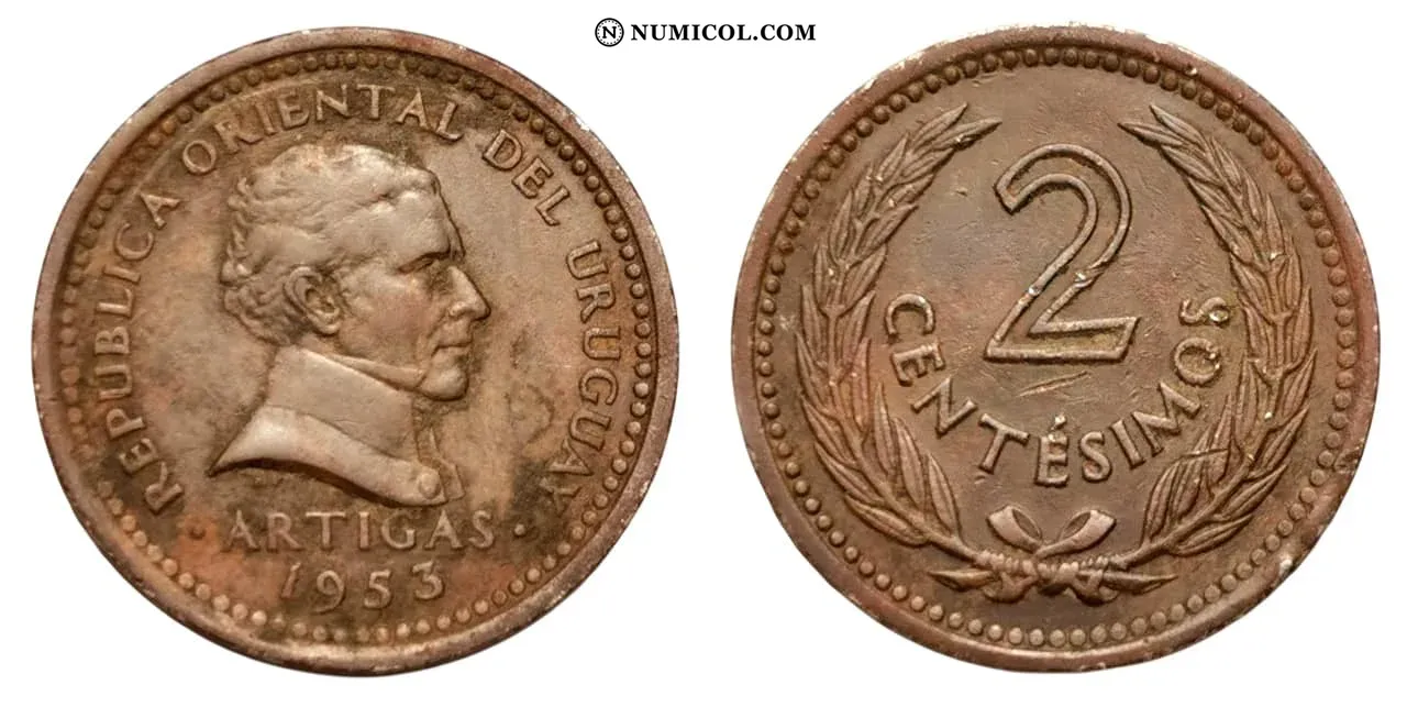 Moneda 2 Centésimos año 1953