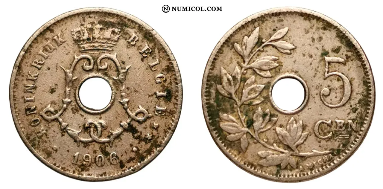 5 Centimes - Léopold II (Dutch text; large date)