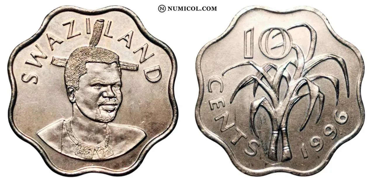 Moneda 10 Cents - Mswati III (2.º retrato) año 1996