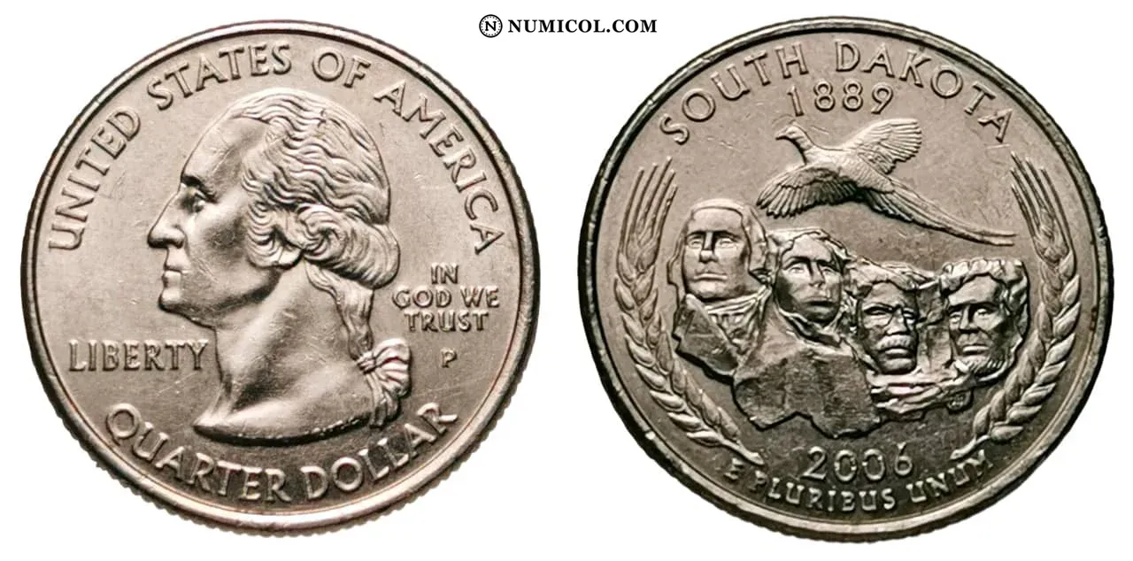 Moneda ¼ Dólar "Washington Quarter" (South Dakota) año 2006